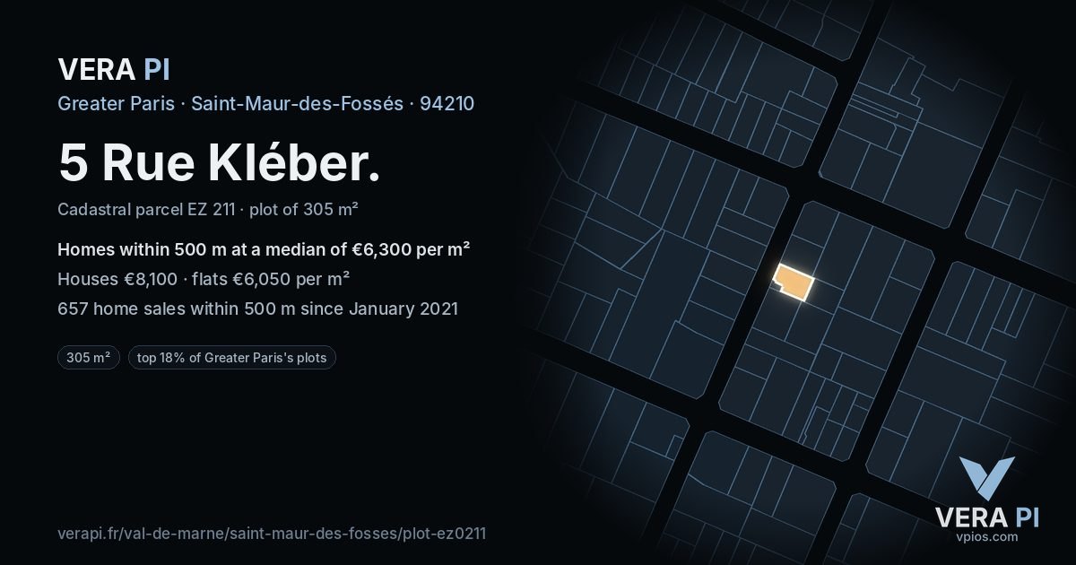 5 Rue Kléber, Saint-Maur-des-Fossés at night – the plot lit, the parcels around coloured by the prices near them