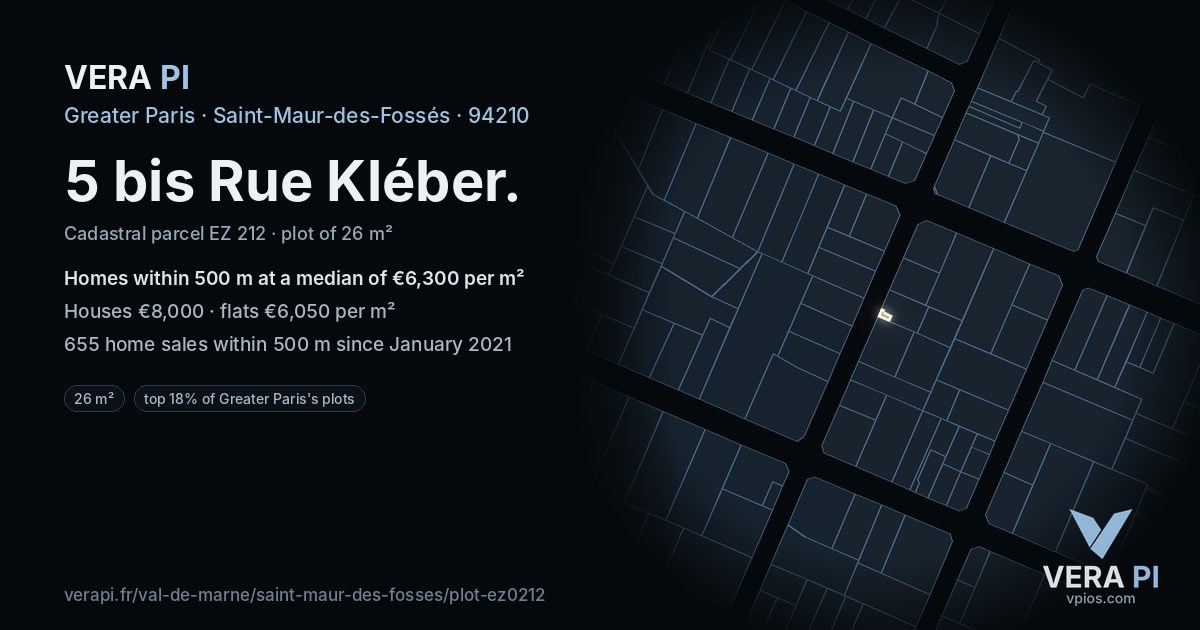 5 bis Rue Kléber, Saint-Maur-des-Fossés at night – the plot lit, the parcels around coloured by the prices near them