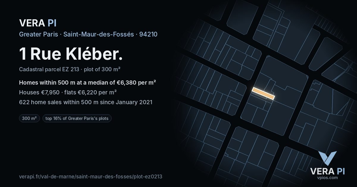 1 Rue Kléber, Saint-Maur-des-Fossés at night – the plot lit, the parcels around coloured by the prices near them