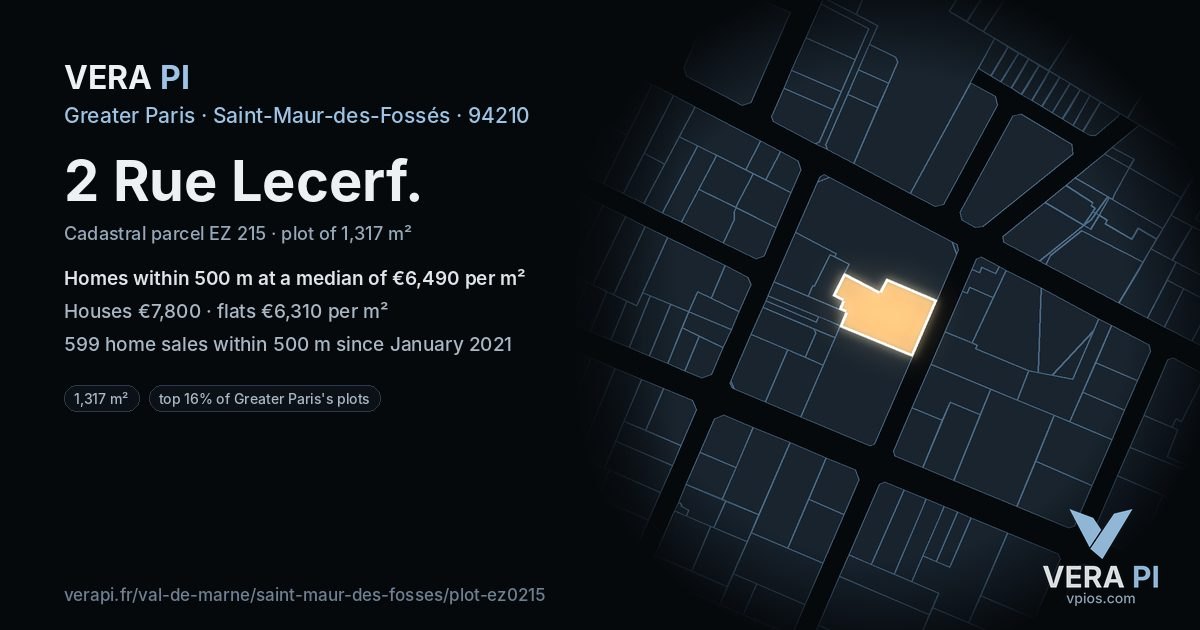 2 Rue Lecerf, Saint-Maur-des-Fossés at night – the plot lit, the parcels around coloured by the prices near them