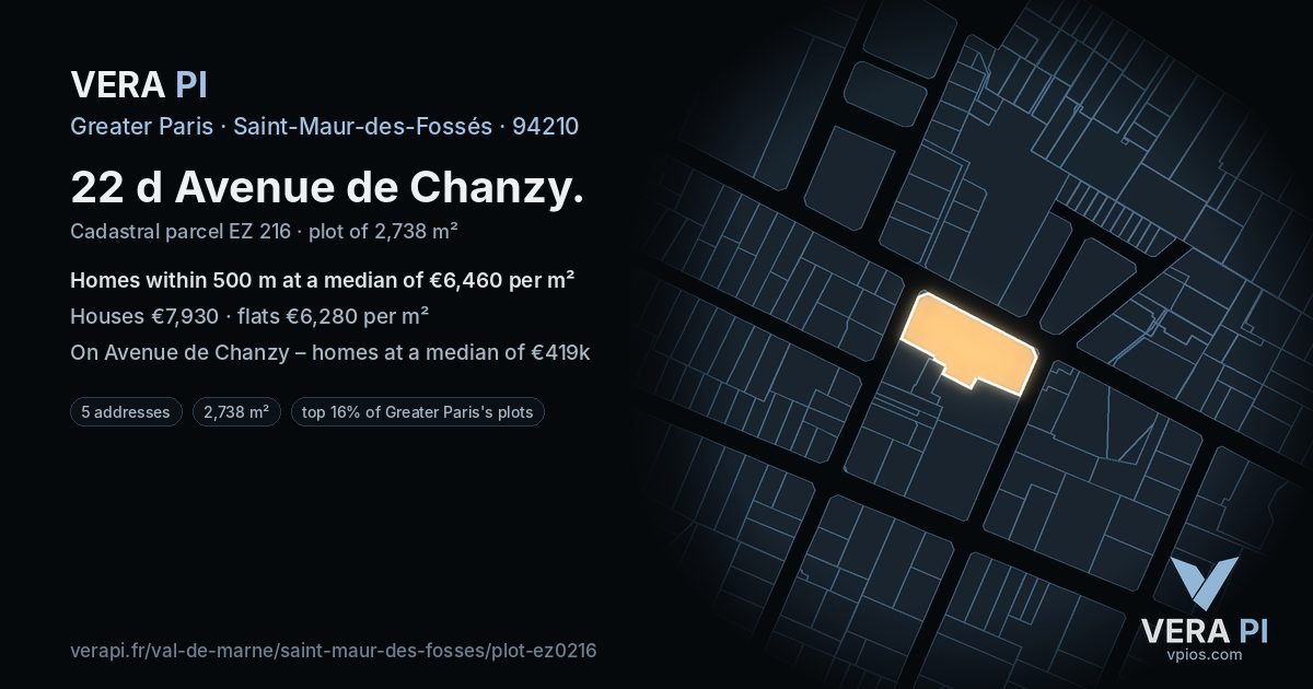 22 d Avenue de Chanzy, Saint-Maur-des-Fossés at night – the plot lit, the parcels around coloured by the prices near them