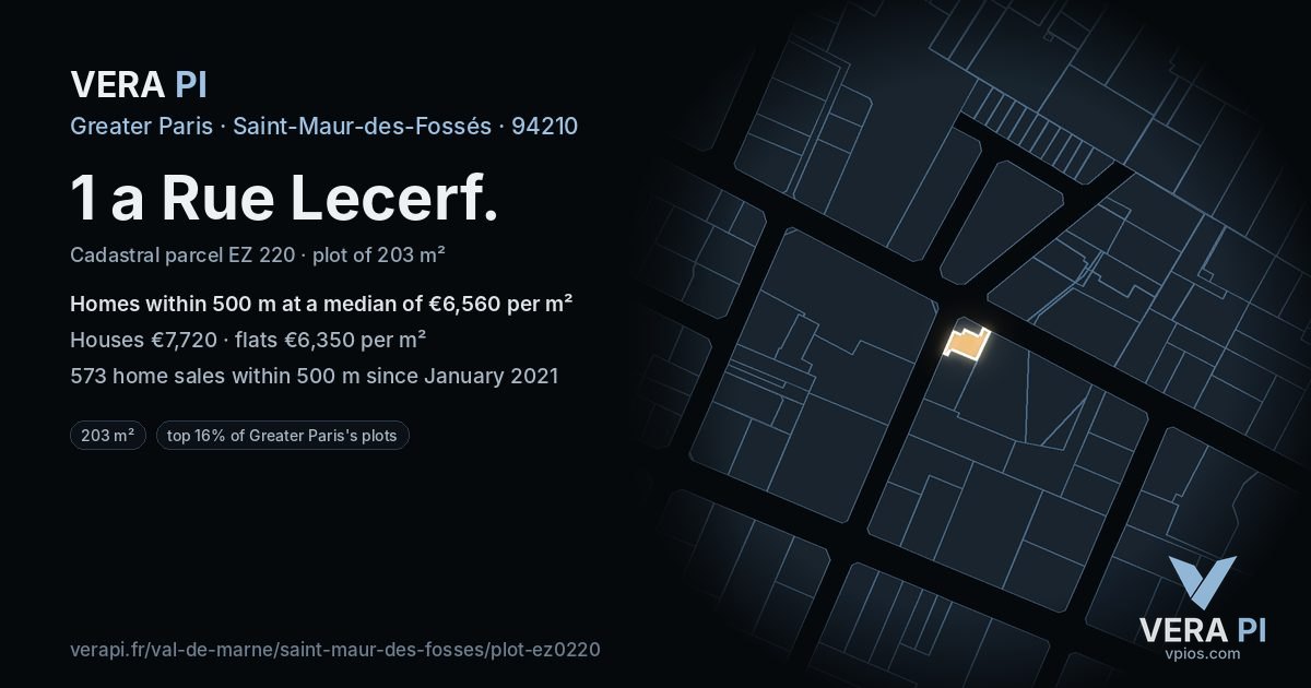 1 a Rue Lecerf, Saint-Maur-des-Fossés at night – the plot lit, the parcels around coloured by the prices near them