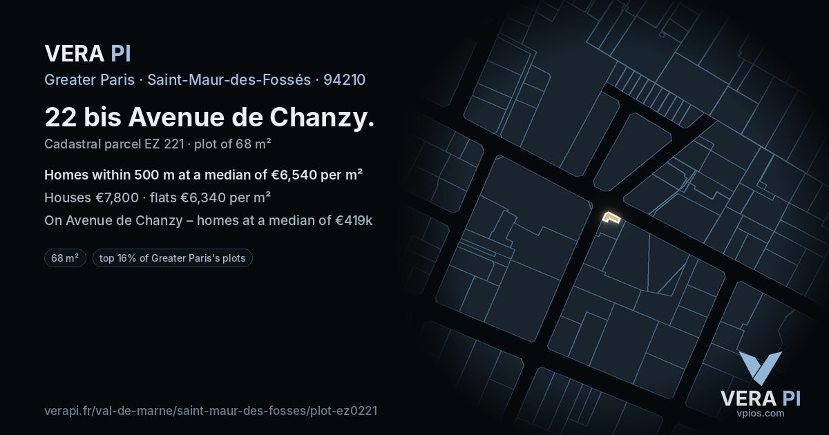 22 bis Avenue de Chanzy, Saint-Maur-des-Fossés at night – the plot lit, the parcels around coloured by the prices near them