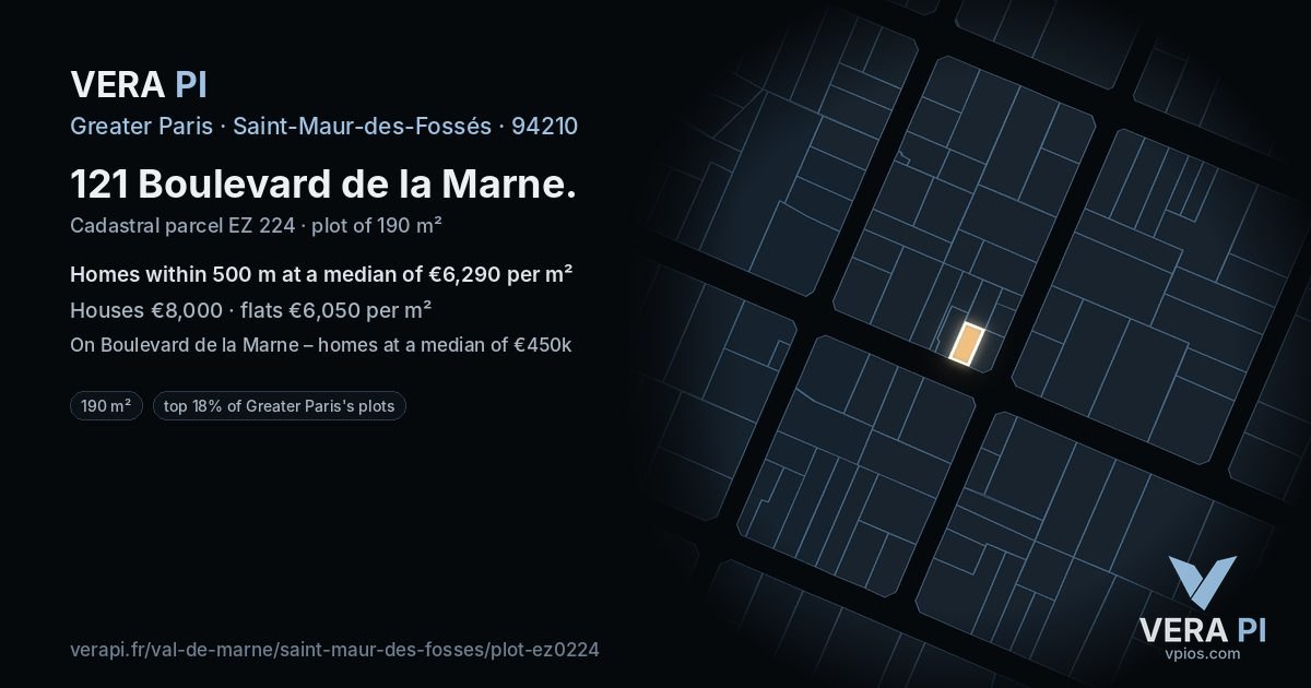 121 Boulevard de la Marne, Saint-Maur-des-Fossés at night – the plot lit, the parcels around coloured by the prices near them