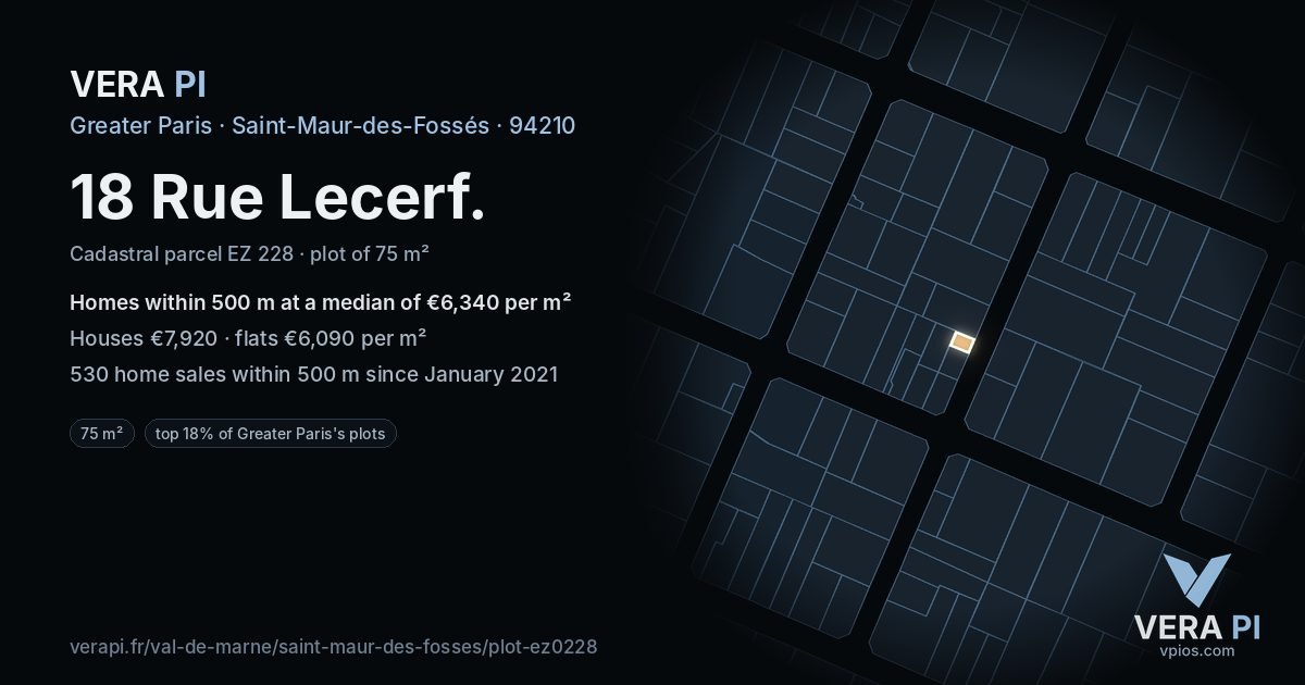 18 Rue Lecerf, Saint-Maur-des-Fossés at night – the plot lit, the parcels around coloured by the prices near them