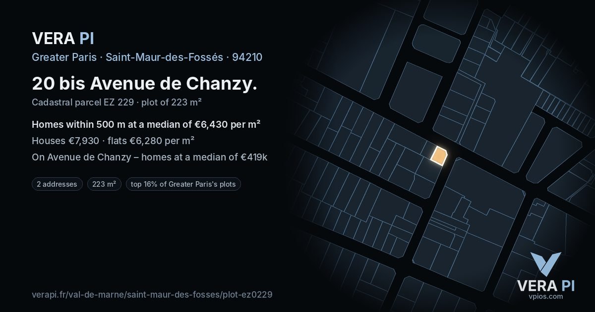 20 bis Avenue de Chanzy, Saint-Maur-des-Fossés at night – the plot lit, the parcels around coloured by the prices near them