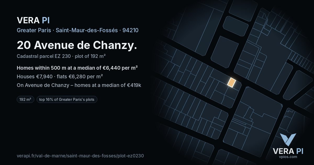 20 Avenue de Chanzy, Saint-Maur-des-Fossés at night – the plot lit, the parcels around coloured by the prices near them