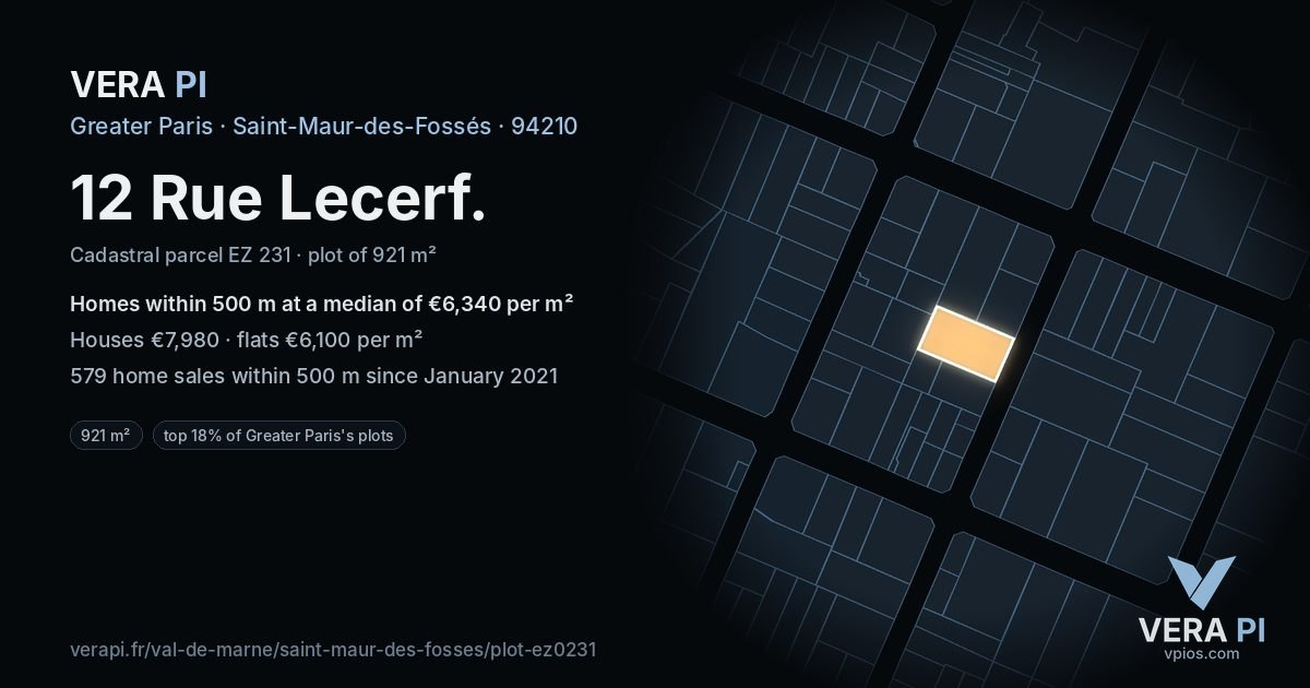 12 Rue Lecerf, Saint-Maur-des-Fossés at night – the plot lit, the parcels around coloured by the prices near them