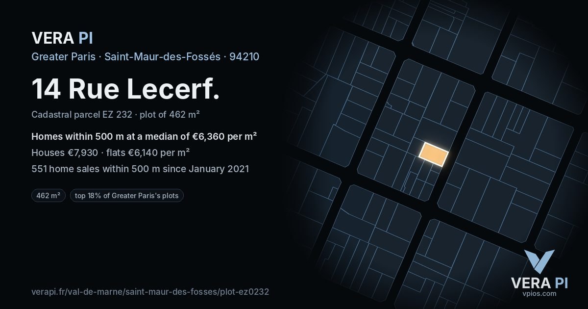 14 Rue Lecerf, Saint-Maur-des-Fossés at night – the plot lit, the parcels around coloured by the prices near them