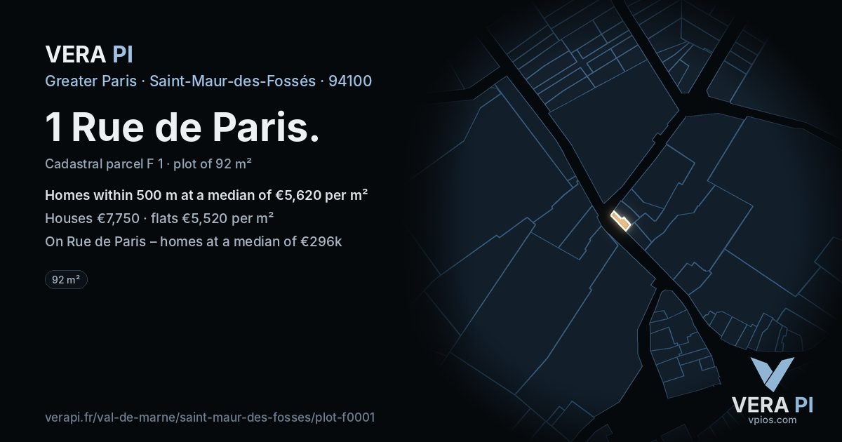 1 Rue de Paris, Saint-Maur-des-Fossés at night – the plot lit, the parcels around coloured by the prices near them