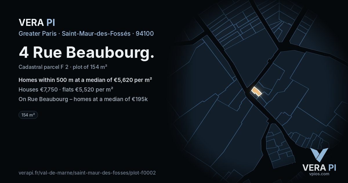 4 Rue Beaubourg, Saint-Maur-des-Fossés at night – the plot lit, the parcels around coloured by the prices near them