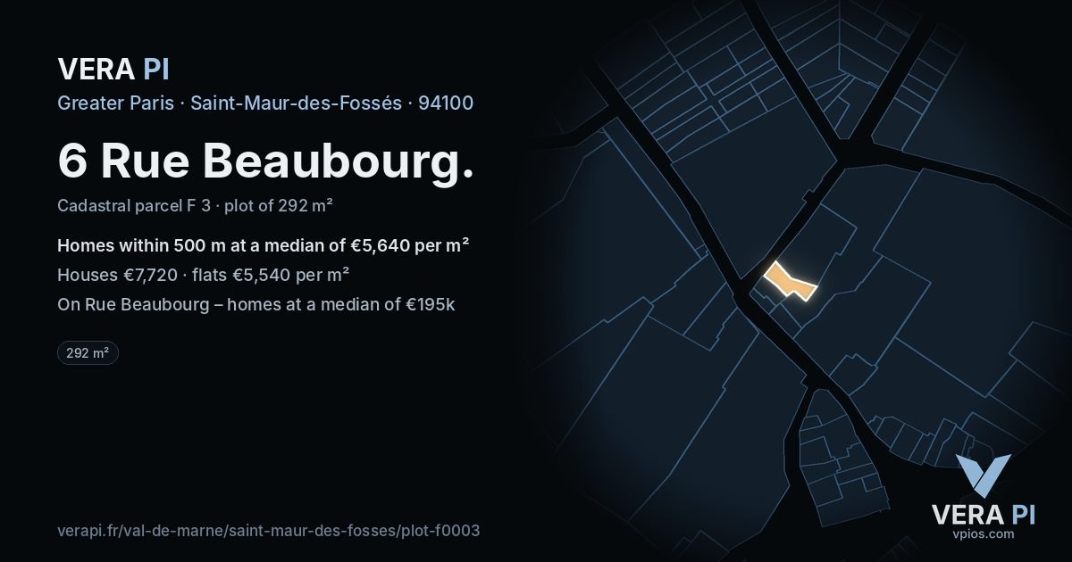 6 Rue Beaubourg, Saint-Maur-des-Fossés at night – the plot lit, the parcels around coloured by the prices near them