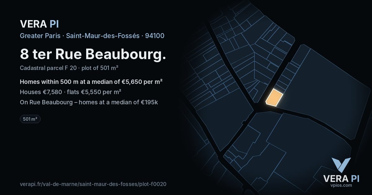 8 ter Rue Beaubourg, Saint-Maur-des-Fossés at night – the plot lit, the parcels around coloured by the prices near them
