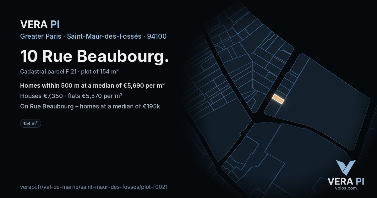 10 Rue Beaubourg, Saint-Maur-des-Fossés at night – the plot lit, the parcels around coloured by the prices near them