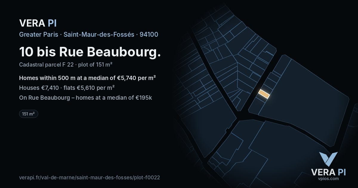 10 bis Rue Beaubourg, Saint-Maur-des-Fossés at night – the plot lit, the parcels around coloured by the prices near them