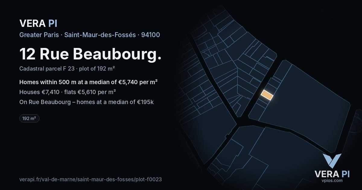 12 Rue Beaubourg, Saint-Maur-des-Fossés at night – the plot lit, the parcels around coloured by the prices near them