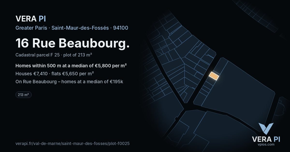 16 Rue Beaubourg, Saint-Maur-des-Fossés at night – the plot lit, the parcels around coloured by the prices near them