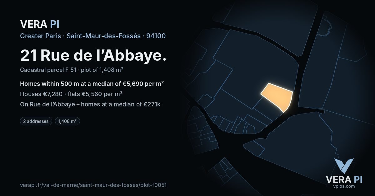21 Rue de l’Abbaye, Saint-Maur-des-Fossés at night – the plot lit, the parcels around coloured by the prices near them
