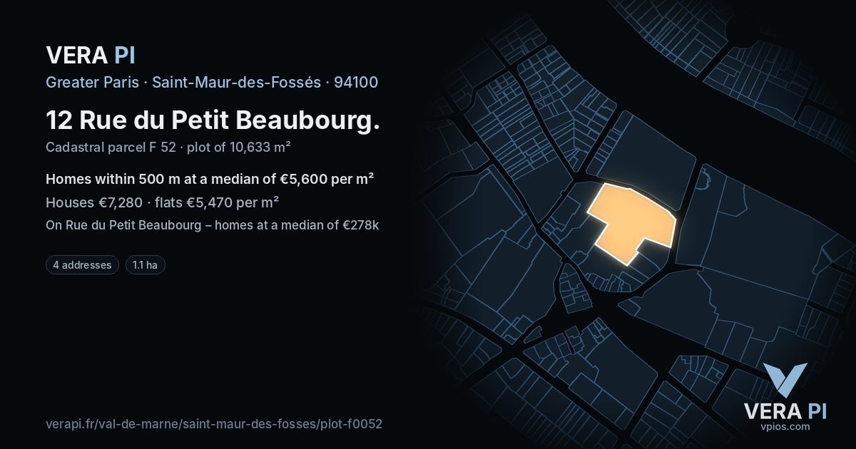 12 Rue du Petit Beaubourg, Saint-Maur-des-Fossés at night – the plot lit, the parcels around coloured by the prices near them