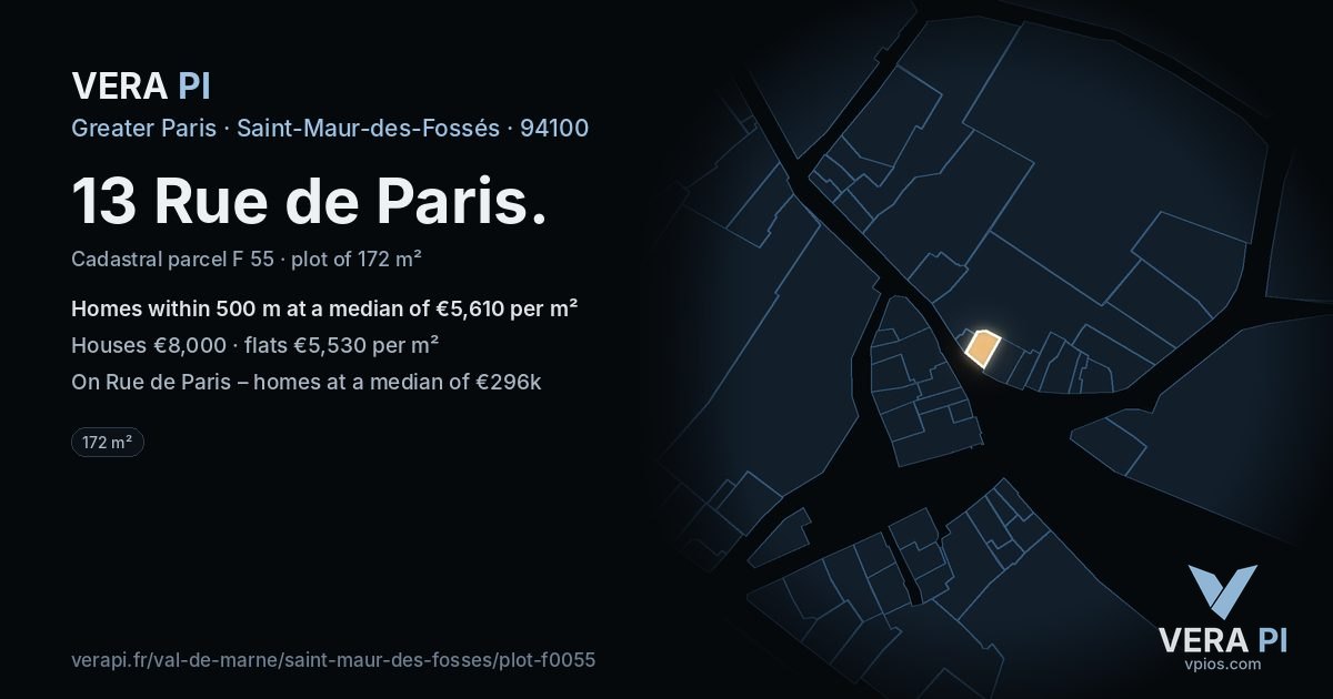 13 Rue de Paris, Saint-Maur-des-Fossés at night – the plot lit, the parcels around coloured by the prices near them