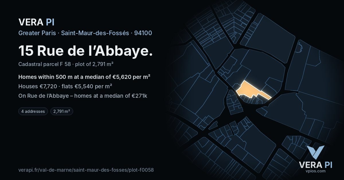 15 Rue de l’Abbaye, Saint-Maur-des-Fossés at night – the plot lit, the parcels around coloured by the prices near them
