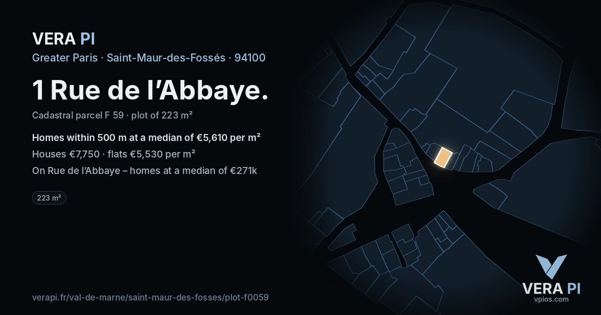1 Rue de l’Abbaye, Saint-Maur-des-Fossés at night – the plot lit, the parcels around coloured by the prices near them