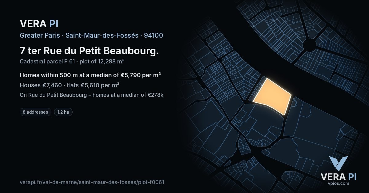 7 ter Rue du Petit Beaubourg, Saint-Maur-des-Fossés at night – the plot lit, the parcels around coloured by the prices near them