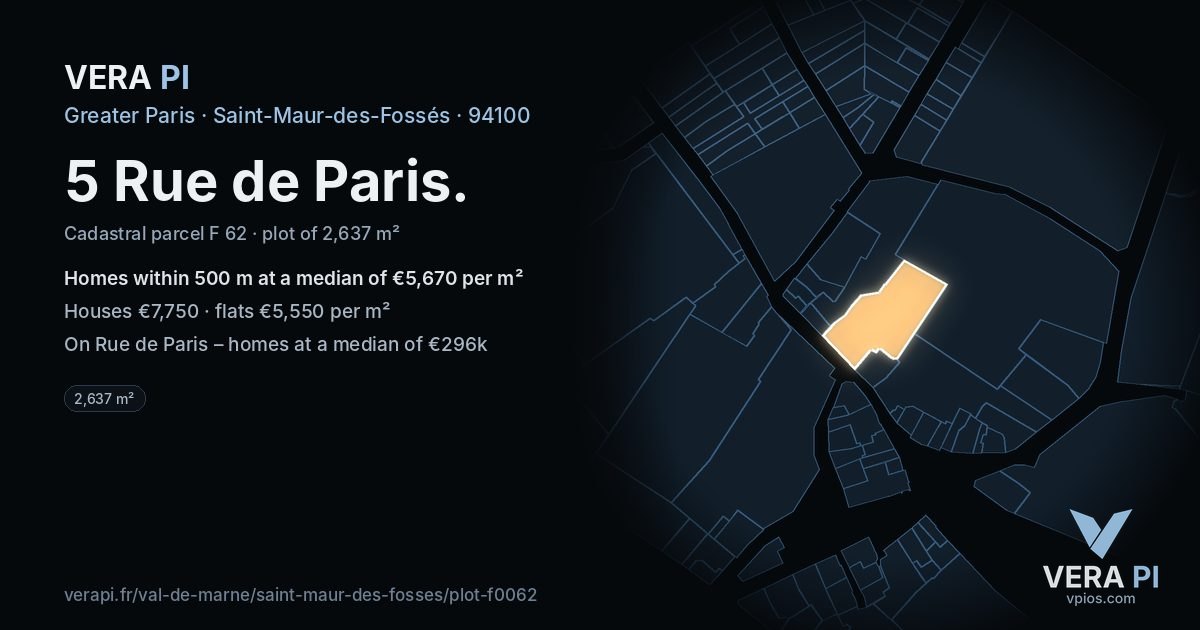 5 Rue de Paris, Saint-Maur-des-Fossés at night – the plot lit, the parcels around coloured by the prices near them