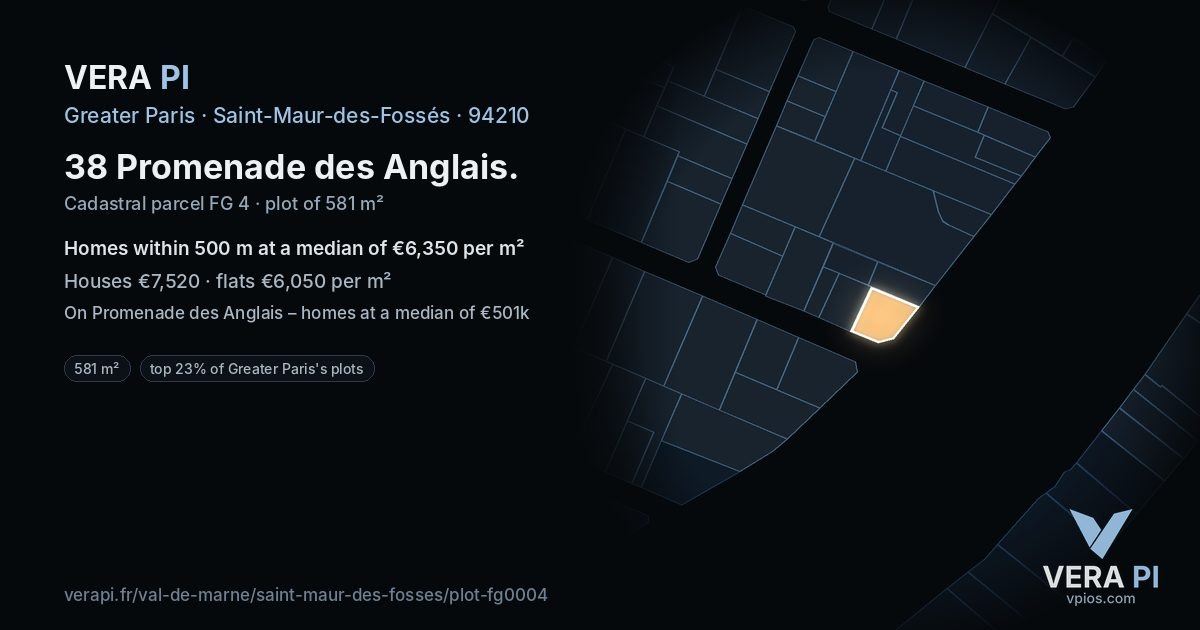38 Promenade des Anglais, Saint-Maur-des-Fossés at night – the plot lit, the parcels around coloured by the prices near them