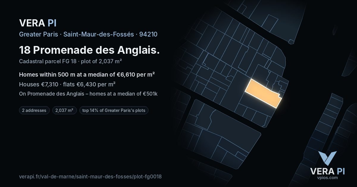 18 Promenade des Anglais, Saint-Maur-des-Fossés at night – the plot lit, the parcels around coloured by the prices near them