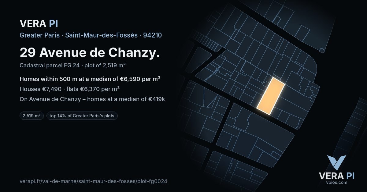 29 Avenue de Chanzy, Saint-Maur-des-Fossés at night – the plot lit, the parcels around coloured by the prices near them
