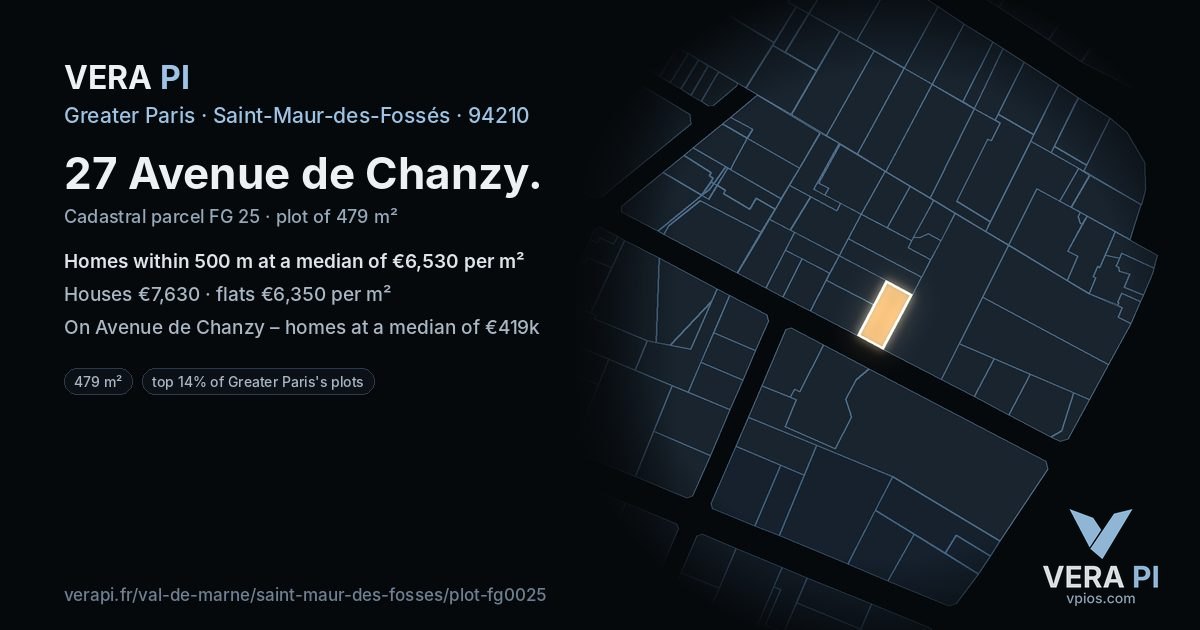 27 Avenue de Chanzy, Saint-Maur-des-Fossés at night – the plot lit, the parcels around coloured by the prices near them