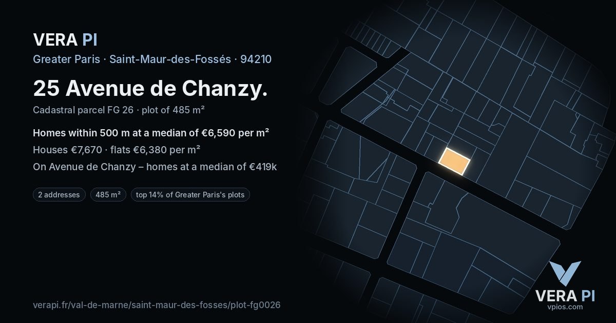 25 Avenue de Chanzy, Saint-Maur-des-Fossés at night – the plot lit, the parcels around coloured by the prices near them