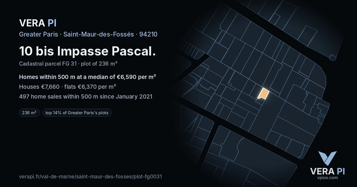 10 bis Impasse Pascal, Saint-Maur-des-Fossés at night – the plot lit, the parcels around coloured by the prices near them