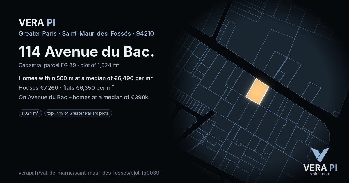 114 Avenue du Bac, Saint-Maur-des-Fossés at night – the plot lit, the parcels around coloured by the prices near them