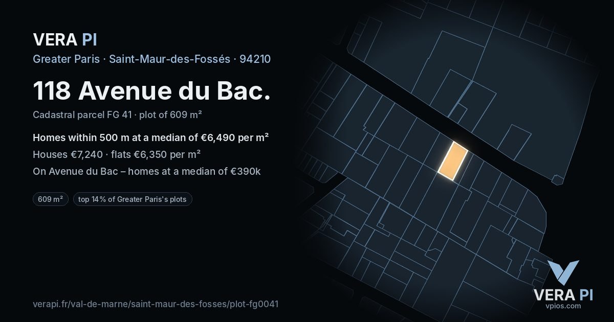 118 Avenue du Bac, Saint-Maur-des-Fossés at night – the plot lit, the parcels around coloured by the prices near them