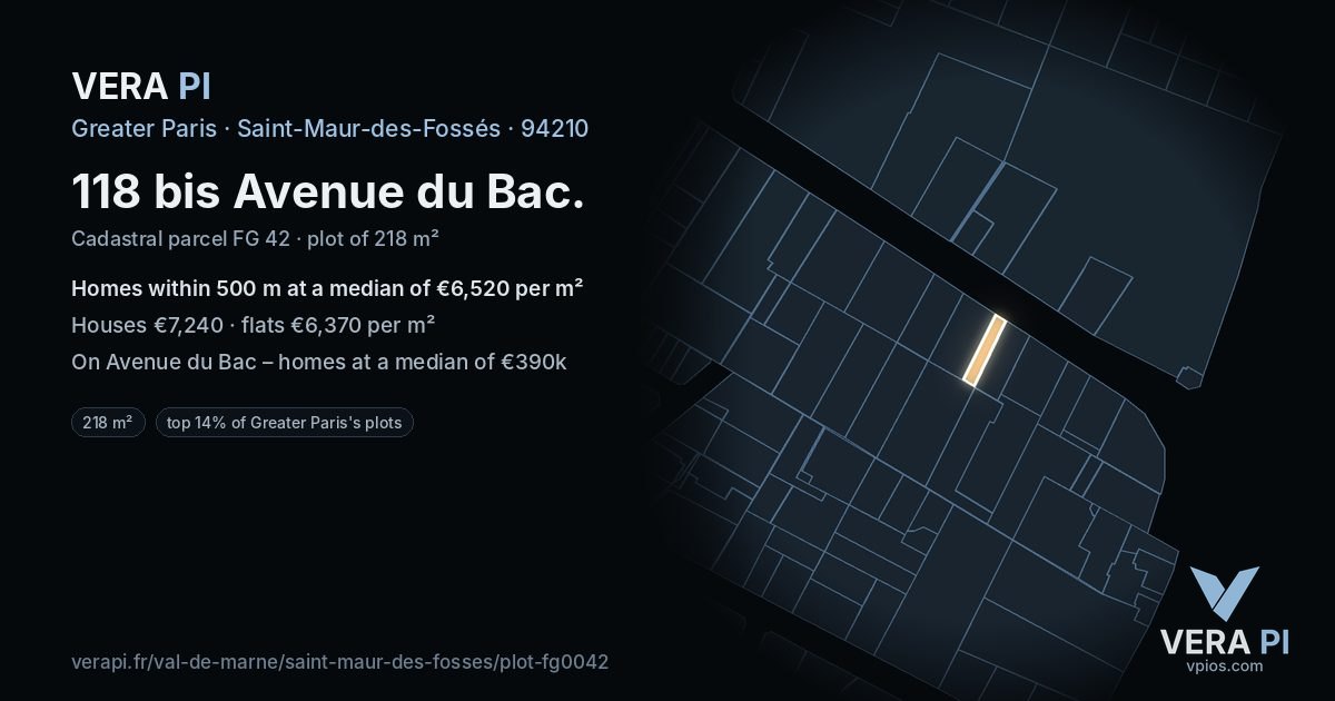 118 bis Avenue du Bac, Saint-Maur-des-Fossés at night – the plot lit, the parcels around coloured by the prices near them
