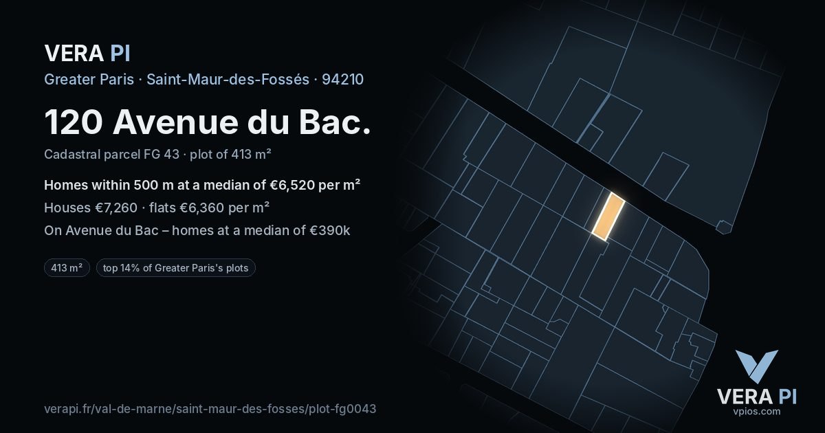 120 Avenue du Bac, Saint-Maur-des-Fossés at night – the plot lit, the parcels around coloured by the prices near them