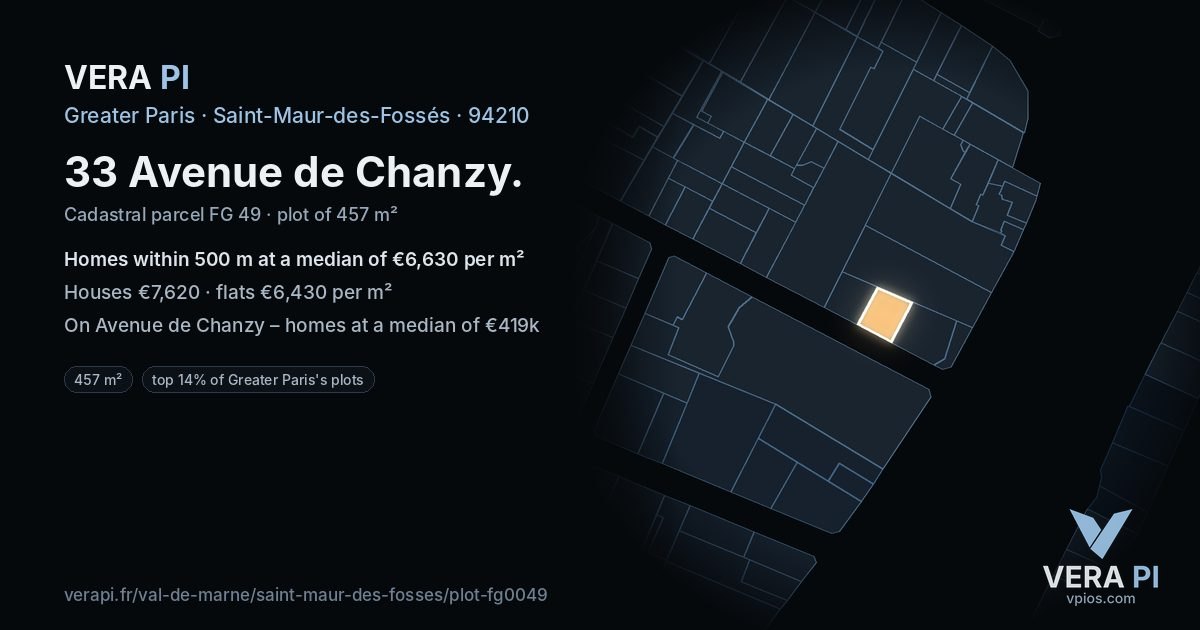 33 Avenue de Chanzy, Saint-Maur-des-Fossés at night – the plot lit, the parcels around coloured by the prices near them