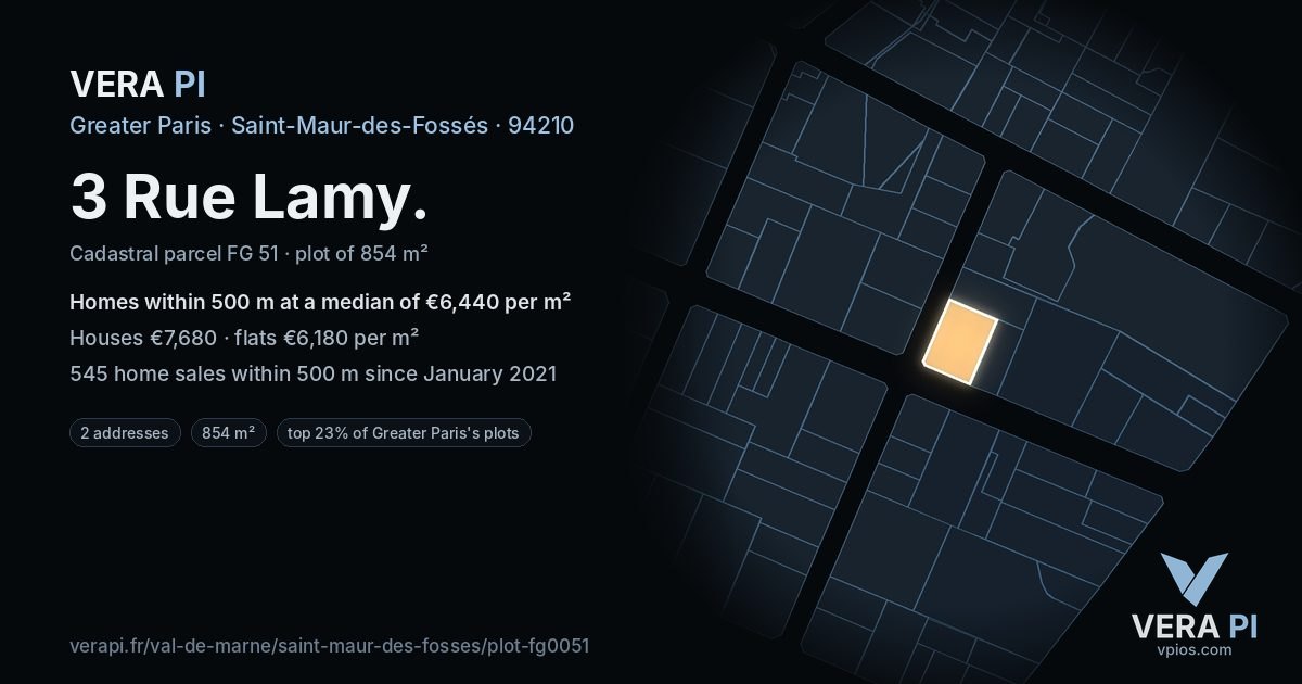 3 Rue Lamy, Saint-Maur-des-Fossés at night – the plot lit, the parcels around coloured by the prices near them