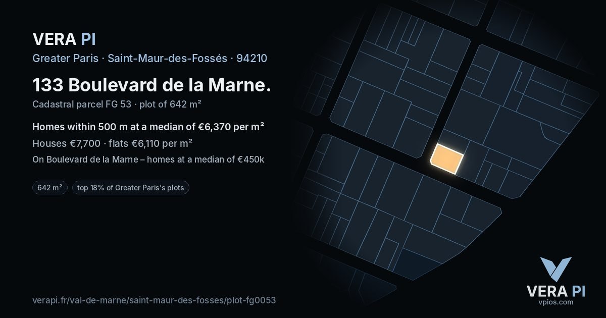 133 Boulevard de la Marne, Saint-Maur-des-Fossés at night – the plot lit, the parcels around coloured by the prices near them