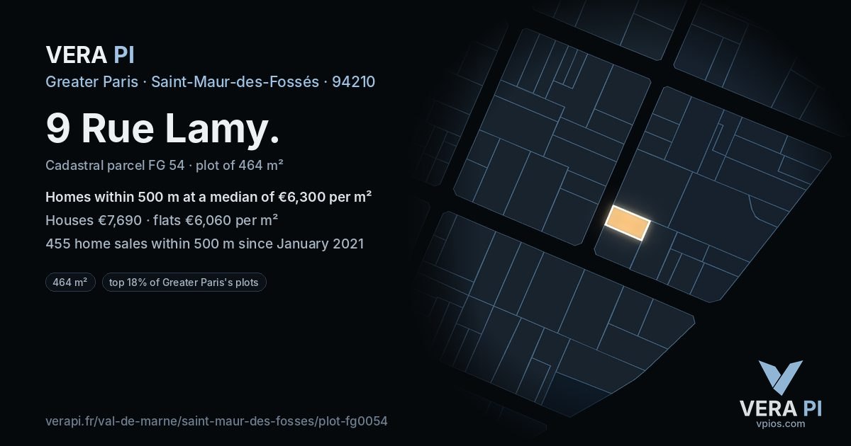 9 Rue Lamy, Saint-Maur-des-Fossés at night – the plot lit, the parcels around coloured by the prices near them