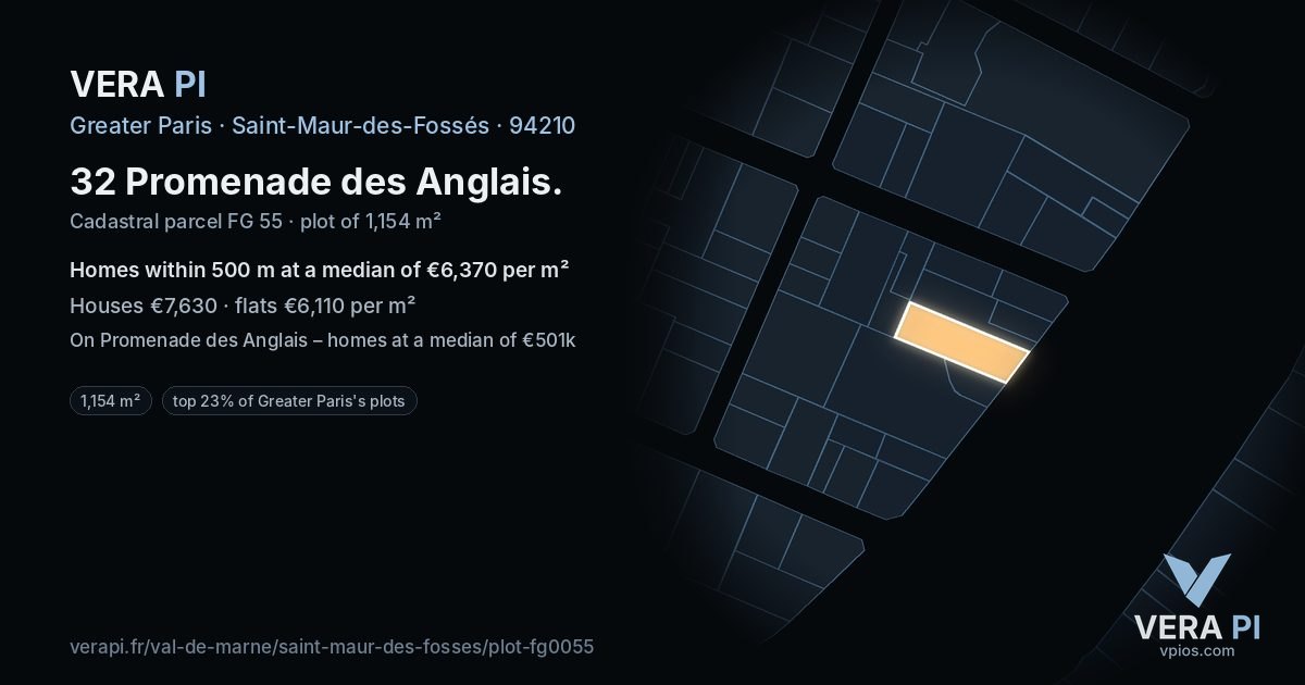 32 Promenade des Anglais, Saint-Maur-des-Fossés at night – the plot lit, the parcels around coloured by the prices near them