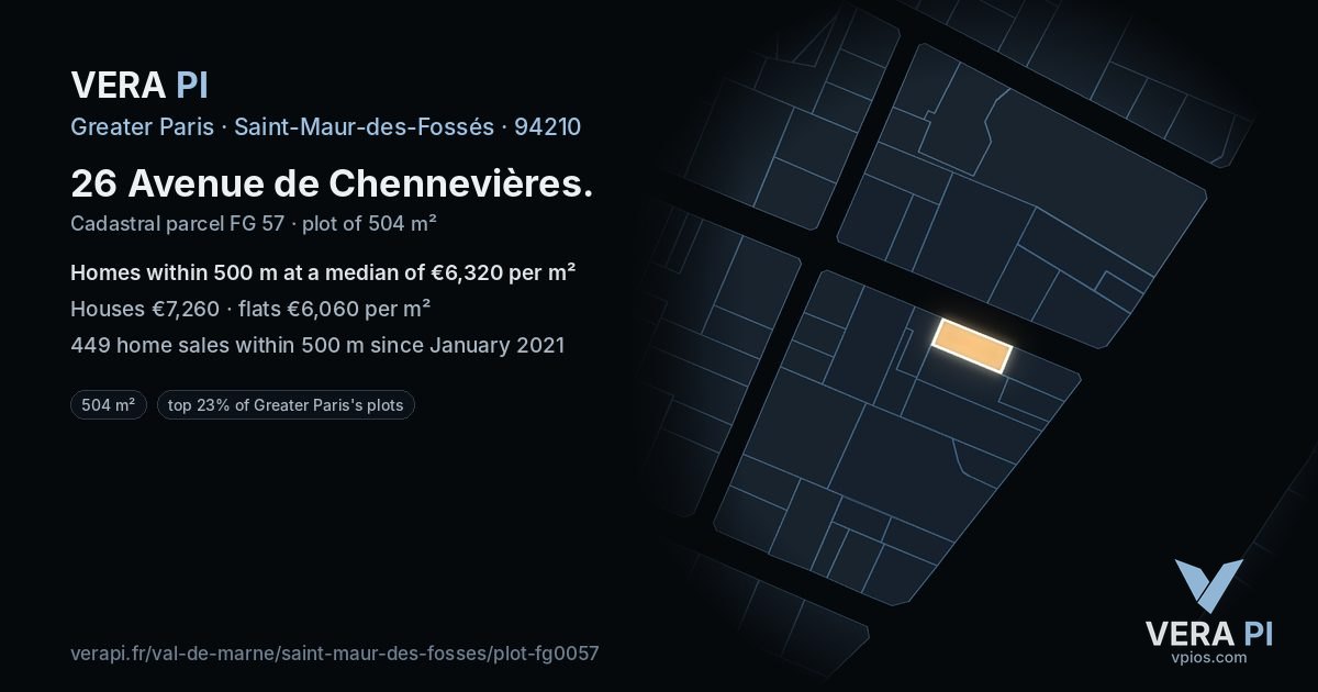 26 Avenue de Chennevières, Saint-Maur-des-Fossés at night – the plot lit, the parcels around coloured by the prices near them