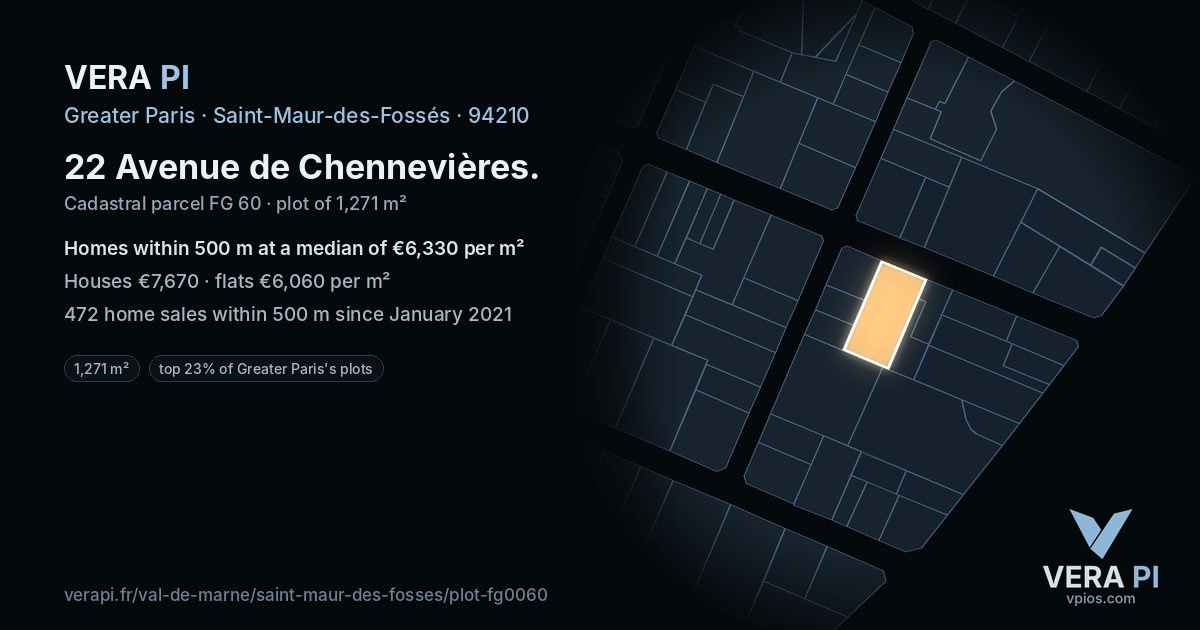 22 Avenue de Chennevières, Saint-Maur-des-Fossés at night – the plot lit, the parcels around coloured by the prices near them