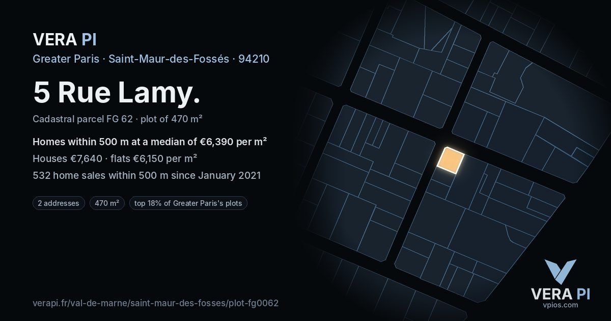 5 Rue Lamy, Saint-Maur-des-Fossés at night – the plot lit, the parcels around coloured by the prices near them