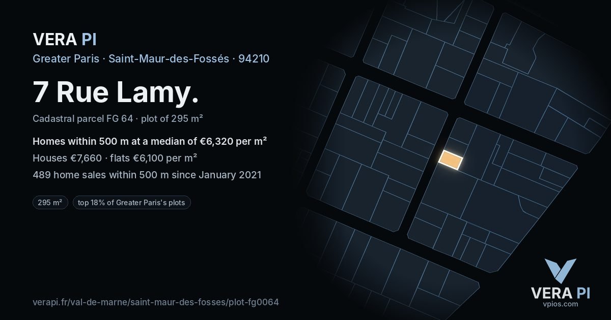 7 Rue Lamy, Saint-Maur-des-Fossés at night – the plot lit, the parcels around coloured by the prices near them