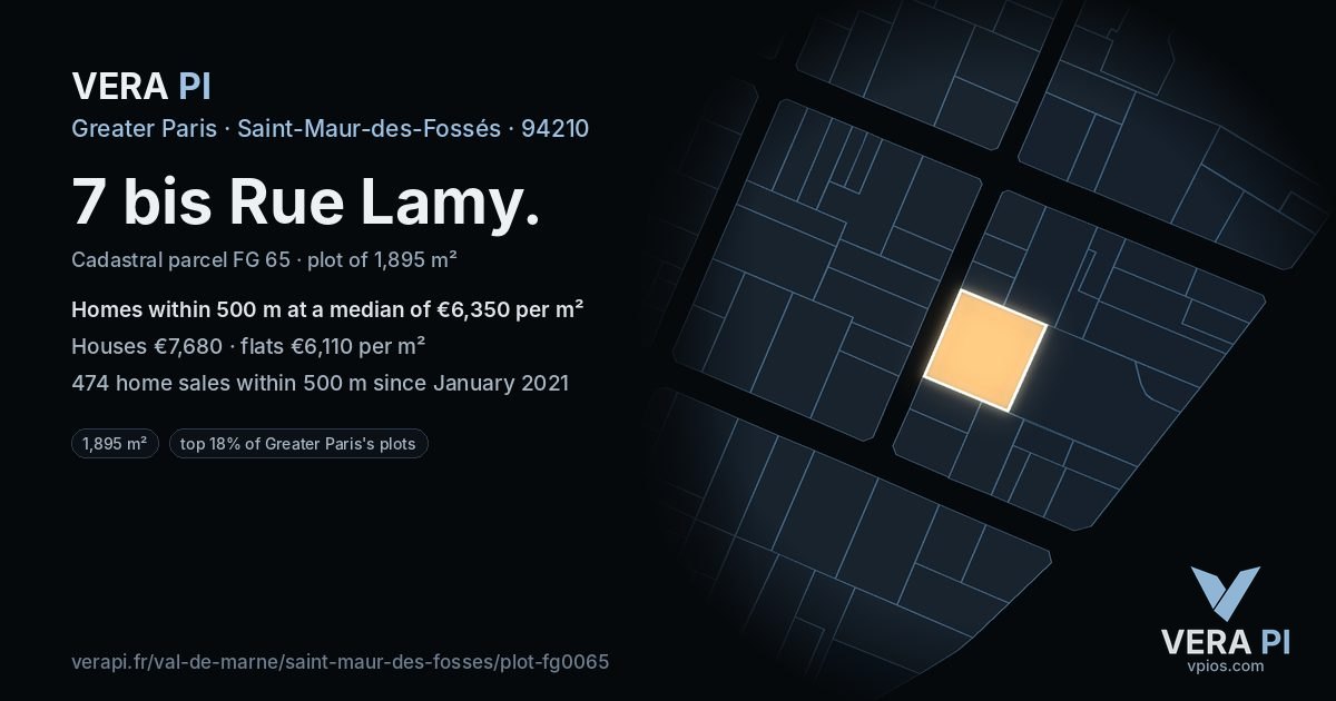 7 bis Rue Lamy, Saint-Maur-des-Fossés at night – the plot lit, the parcels around coloured by the prices near them