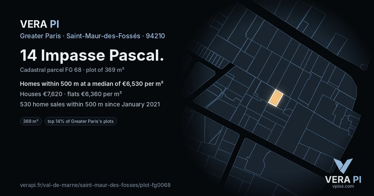 14 Impasse Pascal, Saint-Maur-des-Fossés at night – the plot lit, the parcels around coloured by the prices near them