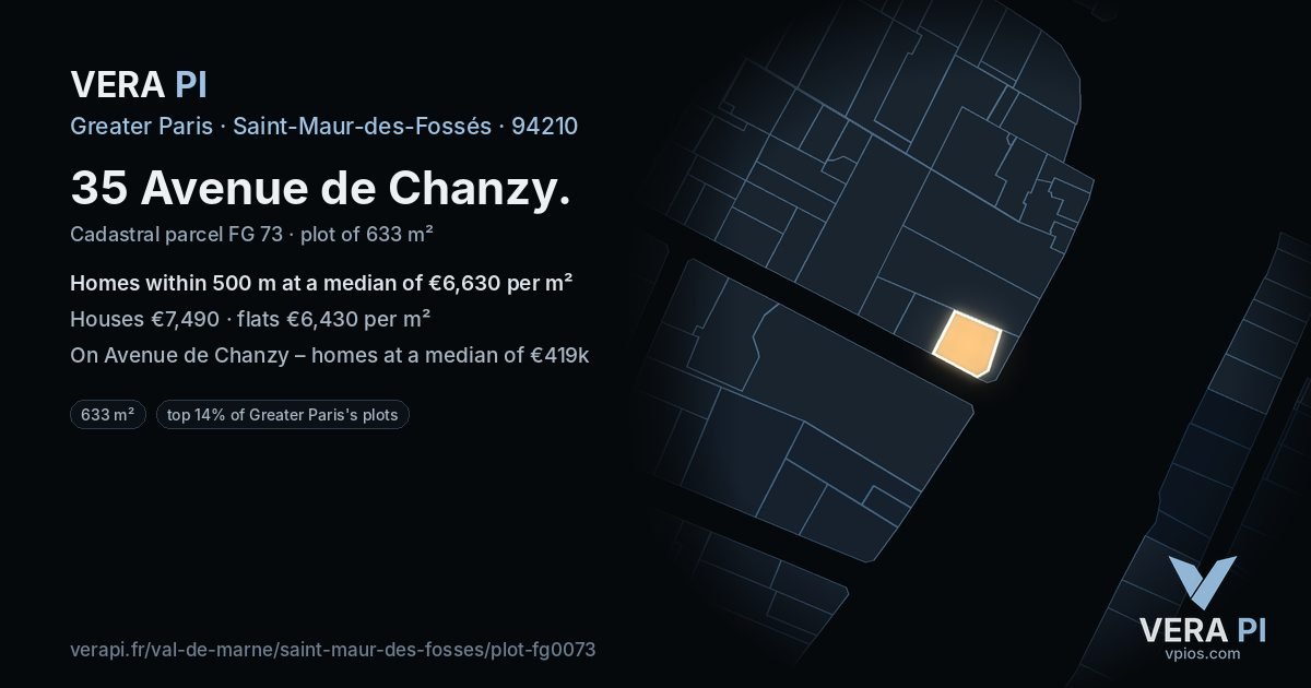 35 Avenue de Chanzy, Saint-Maur-des-Fossés at night – the plot lit, the parcels around coloured by the prices near them